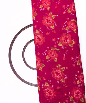 Maroon Colour Floral Print Pleated Digital Print Muslin Fabric